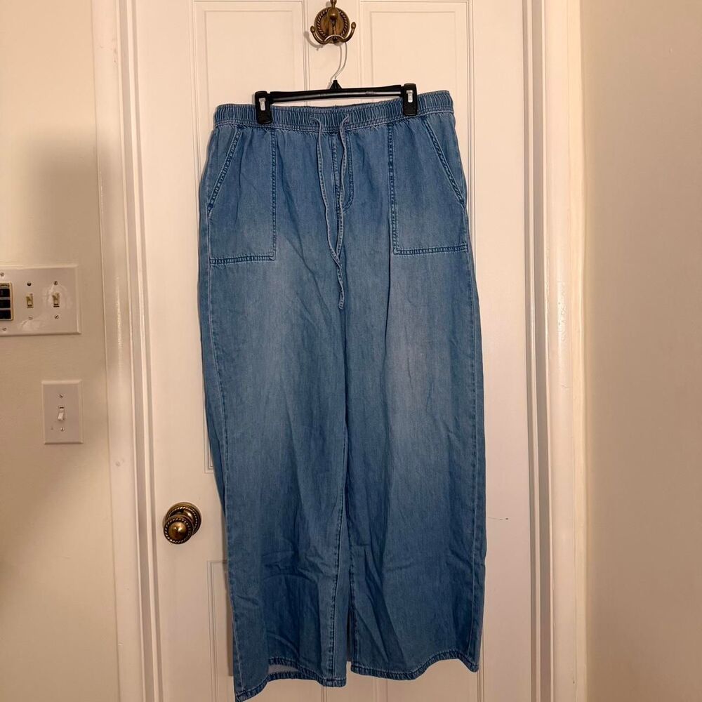 On 34th Women’s Blue Linen Denim Baggy Drawstring Pull-Up Pants Size 1X